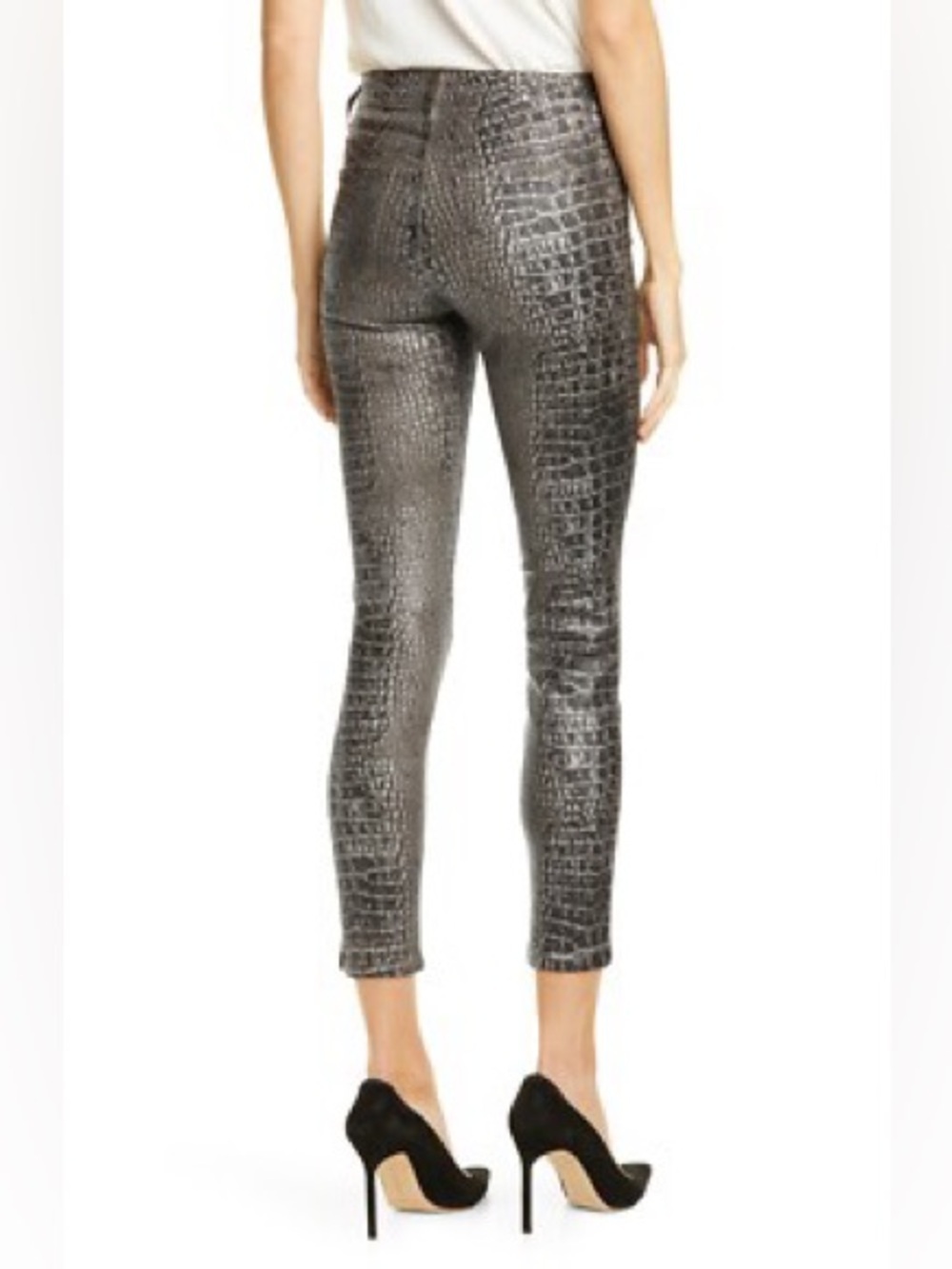 L’Agence Margot Jeans Pants Metallic Croc Print High Rise Skinny Ankle Size 27